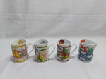 Jogo de 4 canecas em porcelana para coleção. Medindo 10cm de altura.