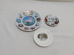 Lote composto de 3 pratos decorativos, sendo 1 em plástico e 2 em porcelana. Medindo o maior em plástico 19cm de diâmetro.