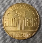 NUMISMÁTICA, Brasil, República, uma (1) moeda em Br-Al de 500 reis 1936, reverso com busto do Diogo Antônio Feijó (1784 a 1843), foi Regente do Brasil entre 1835 e 1837, excelente estado de conservação.