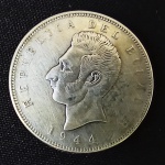 NUMISMÁTICA, Equador, uma (1) moeda em PRATA (720 mls) de 5 sucres 1944 M (cunhada no México), peso 25 gr, muito bom estado de conservação.