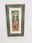 Quadro  emoldurado Pintura em Azulejo Representando Santa Maria de Tahull .Medida: