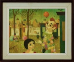 Alain Thomas (1942, França), " De Cloun au ...", Óleo sobre Eucatex. Assinado. Datado de 1966. med 33 x 41 cm(MI);  44 x 52 cm (ME). Marcas do tempo. Sujidade e craquelets sobre a camada pictórica. Coleção Particular Graça Couto . Rio de Janeiro/RJ. .Nota Sobre certificação e autenticidade de pinturas estrangeiras: As pinturas estrangeiras que forem a pregão neste leilão de número 20679, serão vendidas enquanto atribuídas. Ficando a aquisição por conta e risco do interessado que arrematar a obra. A organização do leilão não se responsabilizará pela garantia de autenticidade de qualquer pintura estrangeira neste leilão apregoada (s).