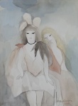 Marie Laurencin (França,1883 -1956 ), "Deux Jeunes Filles". TMSP (técnica mista sobre papel), Assinado. Med 30 x 26,5 cm (MI); 54 X 51 CM (ME). Sujidade  sobre a camada pictórica. Papel com ondulações e pontos de acidez. Referência a ter sido pintado cerca de 1935. Coleção Particular Rio de Janeiro/RJ. Nota Biográfica: Laurencin nasceu em Paris, onde foi criada por sua mãe. Durante o período da I Grande Guerra, Laurencin deixou a frança e foi para a Espanha com seu marido alemão Baron Otto von Waëtjen. O casal viveu junto durante em Düsseldorf por alguns anos. No entanto, em 1920, após se divorciar, Laurencin voltou à Paris.Nos primeiros anos do século XX, Laurencin ocupou um papel muito importante dentro da vanguarda francesa. Neste mesmo período, envolveu-se em um relacionamento amoroso com o poeta Guillaume Apollinaire, além de sua musa. A artista também é lembrada como a única mulher cubista. Apesar de sua obra ser claramente influenciada por Pablo Picasso e Georges Braque, ela desenvolveu uma visão própria da abstração que freqüentemente se centralizava na representação da mulher e de comunidades femininas. A evolução do trabalho de Laurencin apresenta uma tentativa de inovar através do uso de uma estética feminina específica com o uso de pastéis e formas curvilíneas.Tanto em sua pintura quanto em seus desenhos e impressões, Laurencin continuou a explorar temas femininos e aquilo que ela considerava desta forma até sua morte. Em 1983, no centésimo aniversário do nascimento da artista, o Museu Marie Laurencin foi aberto na prefeitura de Nagano, no Japão. Atualmente, a casa hospeda mais de 500 trabalhos de autoria dela, bem como um arquivo. fonte: https://pt.wikipedia.org/wiki/Marie_Laurencin.Nota : Importante relato sobre a artista realizado pela fundação Ehttp://evaklabin.org.br/wp-content/uploads/2020/05/saiba_mais_marie_laurencin_rev.pdfva Klabin. Nota : De acordo com o item 3 dos termos e condições - 3. As peças estrangeiras, sejam quadros e ou esculturas, serão sempre vendidas como Atribuídas.
