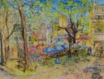 DOROTA SZENFELD (Polônia - XX), "Paisagem Montmartre II". Aquarela sobre papel. Assinado. Localizado "Place de tertre , Vieux Montmartre" - Paris. Datado de 13.05.1950. Número de  controle: II Nr.53. Med 37,5 x 50 cm (MI); 61 x 73 cm (ME). Marcas do tempo. Pontos de acidez. Coleção Particular Rio de Janeiro/RJ. Presença no verso de selo de participação na exposição do Ministério da Educação e Saúde, Rio de Janeiro/RJ, de 17 a 31 de maio de 1951. Nota Biográfica: Pintor, desenhista e artista gráfico. Participou do IV e V Salão Municipal de Belas Artes, RJ (1952 e 1953) tendo obtido Menção Honrosa no primeiro; do V e VIII Salão Nacional de Arte Moderna, RJ (1956 e 1959). Fontes : MEC VOL. 4, PÁG. 347; ITAÚ CULTURAL; arquivo.bienal.org.br/pawtucket/index.php/Detail/documento/84623; arquivo.bienal.org.br/pawtucket/index.php/Detail/documento/84608.Nota : De acordo com o item 3 dos termos e condições - 3. As peças estrangeiras, sejam quadros e ou esculturas, serão sempre vendidas como Atribuídas.