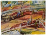 Lujza Wilhelm - Hoffmann ou Louisa Wilhelm (Hungria - Israel, 1911-1978) , "Sem título". Técnica mista com predominância de pastel sobre cartão (papel craft), Assinado. Datado de 1952. No verso selo de participação na IIº Bienal  do Museu de Arte Moderna de São Paulo. Med 38 x 49,5 cm (MI); 65 x 74,5 cm (ME).  Marcas do tempo. Sujidade e pontos de acidez. Coleção Particular Rio de Janeiro/RJ. Nota Biográfica: Pintor, desenhista e artista gráfico. Participou do IV e V Salão Municipal de Belas Artes, RJ (1952 e 1953) tendo obtido Menção Honrosa no primeiro; do V e VIII Salão Nacional de Arte Moderna, RJ (1956 e 1959). Fontes : MEC VOL. 4, PÁG. 347; ITAÚ CULTURAL; arquivo.bienal.org.br/pawtucket/index.php/Detail/documento/84623; arquivo.bienal.org.br/pawtucket/index.php/Detail/documento/84608.Nota : De acordo com o item 3 dos termos e condições - 3. As peças estrangeiras, sejam quadros e ou esculturas, serão sempre vendidas como Atribuídas.