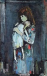 Esther Peretz-Arad (Israel ,1921 - 2005), "Menna segurando uma boneca".  Óleo sobre tela, Assinado. Med  115 x 72 cm (MI);  119 x 76,5 cm (ME). Marcas do tempo. Sujidade e pequenas perdas da camada pictórica. Coleção Particular Rio de Janeiro/RJ. Nota Biográfica: foi um pintor, escultor e desenhista israelense. Nascida na Bulgária, emigrou para Israel ainda jovem. Ela estudou pintura com Aharon Avni, que fundou várias escolas de arte durante as décadas de 1920 e 1930, incluindo o Instituto Anvi. Peretz- Arad é mais conhecida por seus desenhos. Durante os anos de sua criação, ela experimentou vários meios, como óleo, litografia, escultura, água-forte e caligrafia. Seu estilo é principalmente figurativo, caracterizado pela qualidade da linha, áreas, fluidez e composição. Peretz- Arad expôs extensivamente em Israel e no exterior, suas obras podem ser encontradas em muitas coleções em todo o mundo. Desde 1959, ela fez muitos shows individuais em Israel. As exposições coletivas selecionadas incluem a exposição itinerante de 1960 nos EUA sob o patrocínio do Ministério das Relações Exteriores e do Museu de Tel-Aviv; 1966, Museu Hermitage, Leningrado. Ela recebeu o Prêmio Dizengoff israelense em 1956. Nota : De acordo com o item 3 dos termos e condições - 3. As peças estrangeiras, sejam quadros e ou esculturas, serão sempre vendidas como Atribuídas. Nota de Transporte : Esta obra não poderá ser enviada pelos correios.