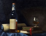Alan Mvnz - Alan Barbosa Muniz (Rio de Janeiro RJ 1990), "Conhaque e Livros". Óleo Sobre Tela, Med .27 x 35 cm. Assinado . Acervo Particular  Ateliê do Artista Rio de Janeiro/RJ. Nota Biográfica: Alan Mvnz é um artista contemporâneo iniciado no realismo. Busca a alquimia dos grandes mestres na pintura. Carioca, nasceu em 1990, numa noite na cidade do Rio de Janeiro. Também é músico e escritor.