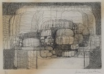Maria Leontina Mendes Franco da Costa (São Paulo /SP, 1917 - Rio de Janeiro /RJ ,1984), "Sem título". Gravura em metal. Assinada. Tiragem 41/100. Med 24 x 33 cm(MI); 13,5 x 19,5 cm (Mancha); 37 x 45 cm (ME). Sujidade sobre a camada pictórica. Machas , dobras e pontos de acidez sobre papel. Coleção Maria Flora Von Sperling Soares de Lima - - Rio de Janeiro /RJ. Nota Biográfica: Pintora, gravadora, desenhista.Maria Leontina Mendes Franco da Costa iniciou estudos de desenho com Antônio Covello, em São Paulo, em 1938, e na primeira metade da década de 1940 estuda pintura com Waldemar da Costa. Em 1946, no Rio de Janeiro, freqüenta o ateliê de Bruno Giorgi e faz curso de museologia no Museu Histórico Nacional - MHN, entre 1946 e 1948. Em 1947, participa da exposição 19 Pintores, na Galeria Prestes Maia, em São Paulo, ao lado de Lothar Charoux, Marcelo Grassmann, Aldemir Martins, Luiz Sacilotto e Flavio-Shiró. Em 1951, é convidada pelo psiquiatra e crítico de arte Osório César para orientar o setor de artes plásticas do Hospital Psiquiátrico do Juqueri. No mesmo ano, organiza uma mostra dos internos no Museu de Arte Moderna de São Paulo - MAM/SP. Em 1952, com bolsa de estudo do governo francês, viaja para a Europa, acompanhada pelo marido, o pintor Milton Dacosta. Em Paris, entre 1952 e 1954, freqüenta o ateliê de gravura de Johnny Friedlaender. Na década de 1960, realiza painel de azulejos para o Edifício Copan e vitrais para a Igreja Episcopal Brasileira da Santíssima Trindade, ambos em São Paulo. Inicialmente, sua obra é pautada no figurativismo de cunho expressionista, mas paulatinamente passa ao abstrato, sem seguir o rigor da geometria pura. Em 1960, em Nova York, recebe o prêmio nacional da Fundação Guggenheim e, em 1975, o prêmio pintura da Associação Paulista de Críticos de Artes - APCA. Referência biográfica: https://www.escritoriodearte.com/artista/maria-leontina