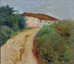 Aldo Bonadei (São Paulo SP 1906 - idem 1974), "Sem título". Óleo sobre madeira. Assinado. Med 19 x 21,5 cm (MI), 51,5 x 54  cm (ME). Sujidade sobre a camada pictórica.  Coleção Particular São Paulo/SP. Nota Biográfica: Aldo Cláudio Filipe Bonadei foi um pintor brasileiro, destacado integrante do Grupo Santa Helena por sua formação mais e rudita. Pintor, designer, gravador, figurinista e professor. Entre 1923 e 1928 Bonadei foi aluno de desenho do pintor Pedro Alexandrino (1856 - 1942), período em que também frequentou o ateliê do pintor Antonio Rocco (1880 - 1944). Em 1929, Bonadei torna-se amigo do professor de arte Amadeo Scavone. Viaja para a Itália, entre 1930 e 1931, e frequentou a Accademia di Belle Arti di Firenze Academia de Belas Artes de Florença, onde tem aulas com o pintor Felice Carena (1879 - 1966) e seu assistente Ennio Pozzi (1893 - 1972), ambos ligados ao movimento novecento. Nesse período, dedica-se ao desenho da figura humana, principalmente ao nu. Retorna a São Paulo no início da década de 1930 e participa ativamente do Grupo Santa Helena, da Família Artística Paulista - FAP e do Sindicato dos Artistas Plásticos. Integra de 1939 e 1941 o Grupo Cultura Musical, criado pelo psiquiatra Adolpho Jagle, que promove reuniões de artistas. Datam dessa época as suas primeiras experiências abstratas. Em 1949 leciona na Escola Livre de Artes Plásticas, primeira escola de arte moderna de São Paulo e participa do Grupo Teatro de Vanguarda. No ano seguinte, funda a Oficina de Arte - O. D. A., com Odetto Guersoni (1924 - 2007) e Bassano Vaccarini (1914 - 2002). No fim da década de 1950 atua como figurinista nas peças Vestido de Noiva, de Nelson Rodrigues (1912 - 1980), e Casamento Suspeitoso, de Ariano Suassuna (1927), ambas encenadas pela Companhia Nídia Lícia - Sérgio Cardoso. Nesse período, desenha alguns figurinos para dois filmes dirigidos por Walter Hugo Khoury (1929 - 2003), Fronteiras do Inferno (1958) e Na Garganta do Diabo (1959). Referências Bibliográficas : https://pt.wikipedia.org/wiki/Aldo_Bonadei e https://www.escritoriodearte.com/artista/aldo-bonadei. Fonte 2 : https://issuu.com/soraiacals/docs/novembro2010bonadei/107?reader3=1