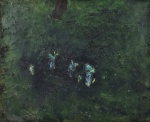 Kazuo Wakabayashi (Kobe, Japão 1931), "Sem título". Óleo sobre tela. Assinado. Data Ilegível. Med 60 x 74 cm (MI); 79 x 92 cm (ME). Sujidade sobre a camada pictórica e pequenas faltas com perdas de substância. Proveniência: Coleção Particular Marta Pereira - RJ. Nota Biográfica: Nota Biográfica: Pintor. Em 1944, estuda na Escola Técnica de Hikone, em Shiga, Japão. Entre 1947 e 1950, freqüenta a Escola de Belas Artes e a Academia Niki, em Tóquio, e as aulas de desenho e pintura de Kanosuke Tamura. De volta a Kobe, prepara-se para ingressar na Faculdade de Arquitetura da Universidade de Tóquio, porém abandona a arquitetura em 1950, voltando-se para a pintura. No ano seguinte, integra o grupo Babel, ao lado de Rokuichi, Kaibara, Ko Nishimura e outros. Em 1953, torna-se membro do grupo Seiki e publica álbum de pinturas e poesias e, em 1954, participa do Delta, além de ilustrar os jornais Shinko Shimbum e All Sports. Entre as décadas de 1940 e 1960, participa de salões japoneses recebendo prêmios em 1947, 1950, 1954 e 1959. Em 1961, transfere-se para São Paulo e torna-se membro do Grupo Seibi, apresentado por Manabu Mabe (1924 - 1997) e Tomie Ohtake (1913). Dois anos depois, recebe medalha de ouro tanto no 12º Salão Paulista de Arte Moderna como no 7º Salão do Grupo Seibi de Artistas Plásticos. É agraciado com o primeiro prêmio no Salão de Abril do Museu de Arte Moderna do Rio de Janeiro - MAM/RJ, em 1966. Participa de diversas edições da Bienal Internacional de São Paulo, entre 1963 e 1967, quando é premiado. Em 1992, publica-se o livro Wakabayashi, com apresentação do crítico Jayme Mauricio, e, no ano seguinte, o Paço das Artes, em São Paulo, apresenta uma retrospectiva de sua obra. Referência bibliográfica : https://www.guiadasartes.com.br/kazuo-wakabayashi/pintor.