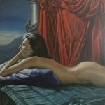 Marco Rossi, `Nu Feminino`, Óleo sobre Tela, 50 x 50, datado em 1987, assinatura no canto inferior direito.