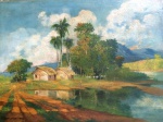 Clodomiro Amazonas, `Cena Rural`, Óleo sobre Tela, 45 x 60, datado em 1942, assinatura no canto inferior esquerdo.