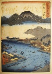 Ando Hiroshige, `Otoko Montanhoso a Makigata na Província de Kawachi`, Xilogravura, 25 x 35, assinatura no canto inferior esquerdo.
