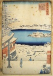 Ando Hiroshige, `Vista em Cima da Slope no Santuário de Yushima Tejin`, Xilogravura, 25 x 35, assinatura no canto inferior esquerdo.