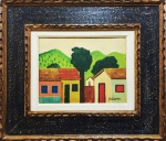 Djanira Motta e Silva, Casario, Óleo Sobre Cartão, 23 x 30, assinatura no canto inferior direito.