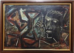 Iberê  Camargo, Figuras, Óleo Sobre Placa, 45 x 65, assinatura no canto inferior direito.