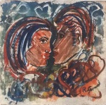 Rubens Gerchman, O Beijo, Óleo Sobre Cartão, 21 x 21, assinatura no canto inferior direito.