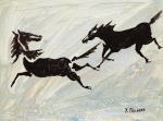 Yoshia Takaoka, `Cavalos`, Óleo Sobre Cartão, 20 x 28, assinatura no canto inferior direito.