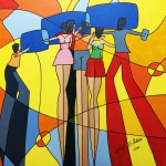 Luigi Di Mauro, `Amigos`, Óleo sobre Tela, 80 x 80, assinatura no canto inferior direito.