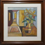 Aldo Bonadei, `Composição`, Óleo Sobre Placa, 63 x 63, assinatura no canto inferior direito.