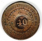 Moeda de Cobre - cat: C616- 80 RÉIS COM CARIMBO GERAL DE 40 -1826 - LETRA R 