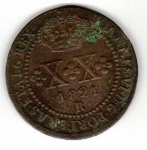 Moeda de Cobre - cat: C508- XX RÉIS  - 1821 - LETRA R 