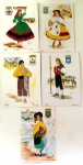 Lote de 5 cartões postais portugueses temáticos de  trajes típicos com bordados a mão. 
