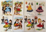 Lote de 8 cartões postais portugueses temáticos de  trajes típicos com bordados a mão. 