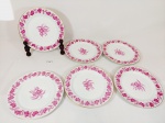 Jogo de 6 Pratos Sobremesa Pintado a Mão em porcelana Schmidt decorado  guirlanda de flores. Medida: 19 cm