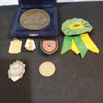 07 Itens contendo medalhas, Flamula, e broches de tamanhos e materiais diversos