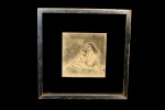 YVETE KO (São Paulo, SP, 1945) "Dame au mirroir", técnica mista sobre papel, medindo 14,8 cm x 14,4 cm, a.c.i.e., inscricionado "Carte de Noel (Paris)". No verso, assinatura, situado "Paris" e datado "1976".