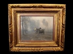 CAROL KOSSAK (Lviv, Ucrânia, 1896 - Ciechocinek, Polônia, 1975) "Paisagem com carroça", óleo sobre tela, medindo 30 cm x 40 cm, a.c.i.e..