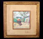 INNOCÊNCIO BORGHESE (São Paulo, 1897 - 1985) "Galinheiro", óleo sobre madeira, medindo 25 cm x 23 cm, a.c.i.d., situado "Guarulhos" e datado "1972".