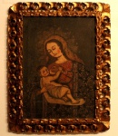 SEM ASSINATURA "Madona com o Menino", óleo sobre tela, medindo 55 cm x 39 cm, estilo "Escola de Cuzco".