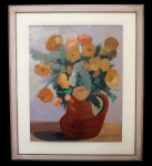 LUZIA FUMAGALLI (Araras, SP, 1941) "Vaso com flores", óleo sobre tela, medindo 50 cm x 40 cm, a.c.i.d., datado "1981". No verso, carimbo da casa "Molduras Walmir" de São Paulo.