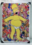 Placa em metal, aço reciclado para cuidarmos do nosso Planeta, estilo vintage com imagem do famoso personagem Homer Simpson largado na comida e nas bebidas, medindo 41cmX30cm.