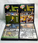 Coleção contendo quatro DVDs com a história de todas as Copa do Mundo da década de 30 até a década de 90, com os jogos do ano de 1930 a 1998, coleção para amantes do futebol.