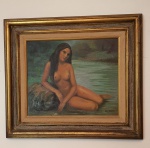 Quadro- Belíssima pintura intitulada "Iracema" óleo sobre tela,  assinado Asama,  moldura em madeira com passe-partout dando profundidade a tela, medida da tela 54cmX45cm e com moldura 73cmX82cm.