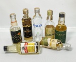 Miniatura - Sete miniaturas de garrafas de cachaça,  marcas diversas, algumas com marcas de evaporação.