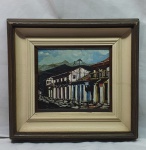 Quadro- Bela pintura sobre eucatex,  rua com o comércio de Paraty pintado pelo artista plástico Fernando Leitão, moldura em madeira com passe-partout dando profundidade a tela, medindo a tela 18cm X15,5cm e com a moldura 30cm X 33cm. 50