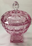 Cristal - Bombonier Diamont rose, com pé e tampa, em pesado cristal Wolff, medindo 24cmX17cm.