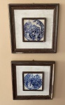 Dois quadros-pintura sobre azulejo- medidas  26 cm X 26 cm-medida interna 11 cm 11 cm