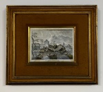 Gravura européia em moldura de vidro - Medida externa: 49cm x 43cm - Medida interna: 25cm x 19cm