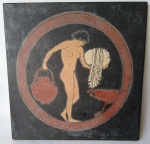Souvenir Grego - Antiga Placa de Parede com Pintura Arte Grega - Em cimento - Medida: 23,5 x 23,5 x 1 cm.