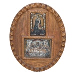 Ícones Gregos - Conjunto de dois ícones gregos em pastel sobre chapa de madeira com moldura esculpida - Medida: 100 cm x 78 cm