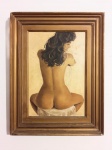 Antigo quadro representando mulher nua sentada no banco. Tamanho : 49x38cm com a moldura.