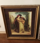 -W-BOVGVEREAV - 1861 - ACID -  Gravura em vidro representando cena europeia. Moldura decorada dourada. ME: 85cm x 70cm. MI: 74,5cm x 59cm. Retirada em Ipanema com hora marcada.