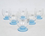 CRISTAL FANTASY - Conjunto de 6 copos de conhaque em cristal italiano na cor azul sextavado. Com selo nunca usados na caixa original. Medidas: 9 cm X 8 cm .