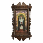 GUIGNARD - Alberto da Veiga - " Jesus Cristo ", Óleo sobre madeira datado de 1961.Dimensões: 29 cm x 14 cm e com moldura 48 cm x 25 cm .