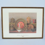 Antiga e bela litografia baseada na obra Indian and Turkish Earthenware, J. B. Waring,emoldurada e envidraçada. Dimensões: 62 cm x 47 cm (com moldura).